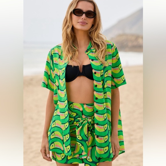 Farm Rio Tropical Green Toucan Print Shirt tubacana button down - Picture 1 of 9